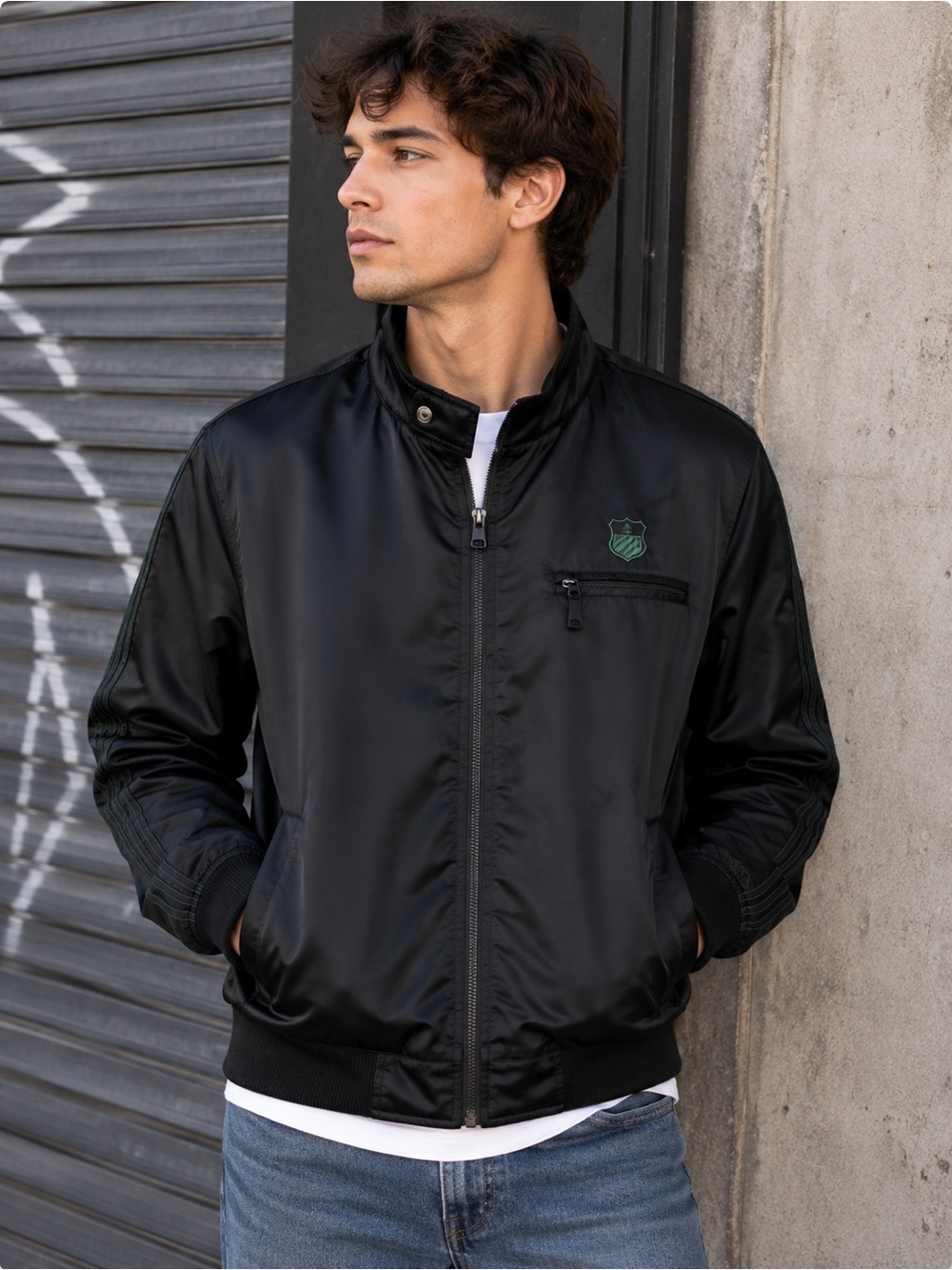 K-Swiss Black Satin Bomber Jacket Men’s Large Full Zip Y2K Streetwear